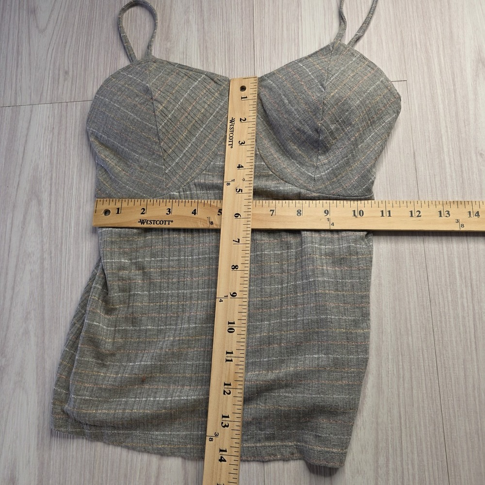 GRIS Women's Bustier Camisole Top Metallic Thread Gray Stripe Knit Y2K Club Wear - Picture 7 of 8